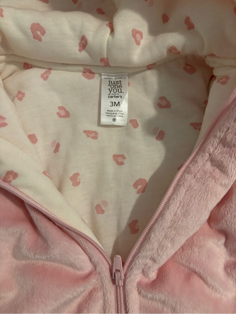Carter's Soft Pink Plush Hooded Footed One-Piece - Picture 2 of 7